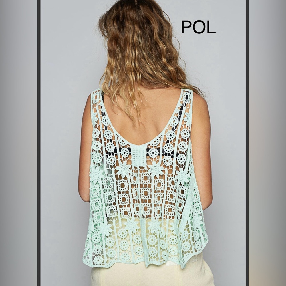 BP213-4💚POL perfection in Green Crochet Tank Top w/a-line shape gr8 4 weekends! - Picture 6 of 7